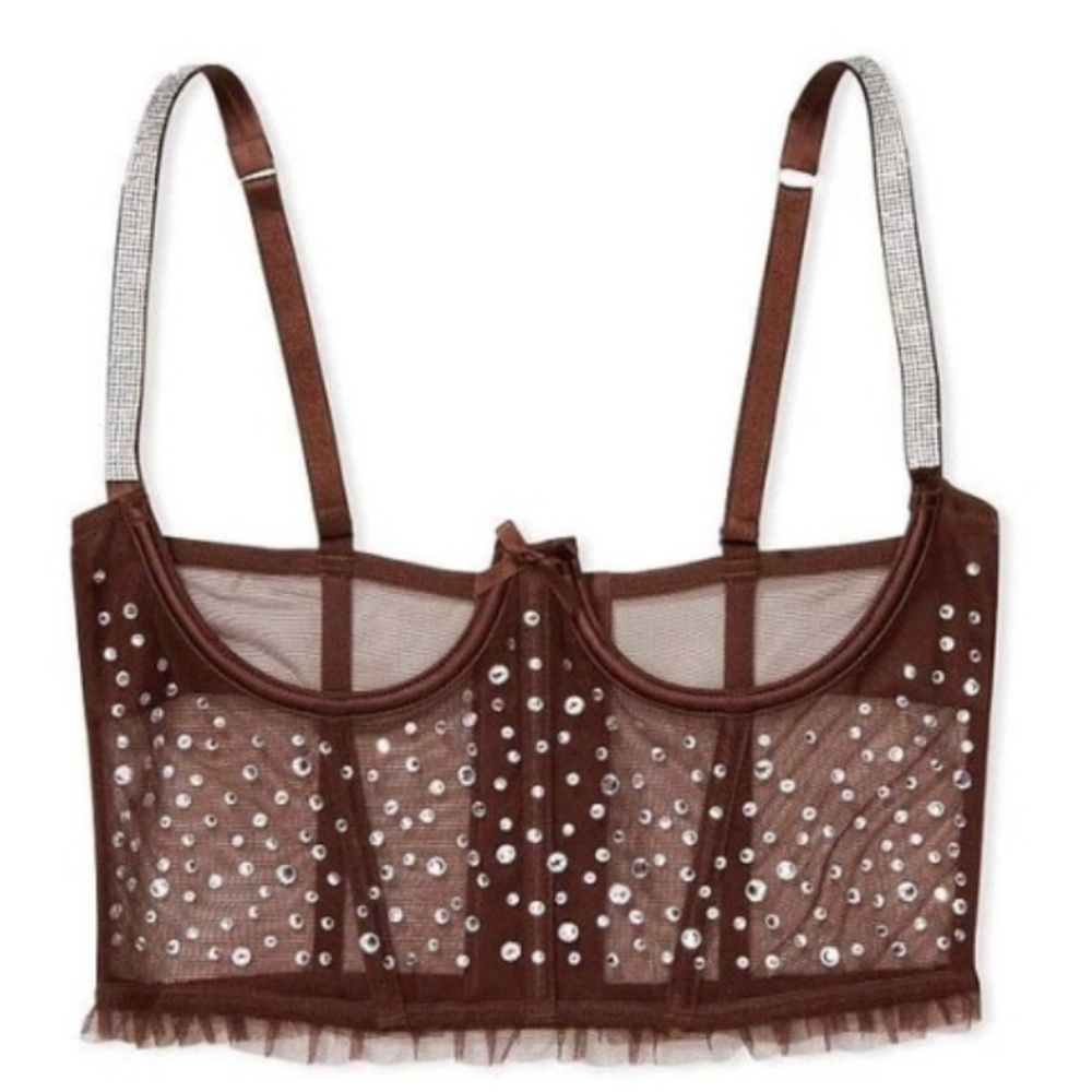 New! Victorias Secret open cup shine strap rhinestone bustier bra 22933